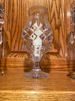 SILVER PLATED CANDLESTICK HOLDERS WITH CRYSTAL ACCENTS AND LEAD CRYSTAL CENTERPIECE CANDLE HOLDER