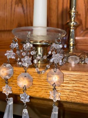 SILVER PLATED CANDLESTICK HOLDERS WITH CRYSTAL ACCENTS AND LEAD CRYSTAL CENTERPIECE CANDLE HOLDER
