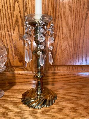 SILVER PLATED CANDLESTICK HOLDERS WITH CRYSTAL ACCENTS AND LEAD CRYSTAL CENTERPIECE CANDLE HOLDER