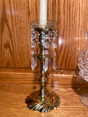 SILVER PLATED CANDLESTICK HOLDERS WITH CRYSTAL ACCENTS AND LEAD CRYSTAL CENTERPIECE CANDLE HOLDER