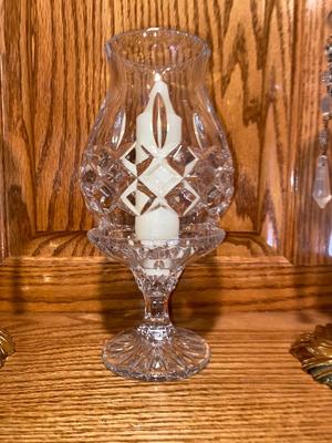SILVER PLATED CANDLESTICK HOLDERS WITH CRYSTAL ACCENTS AND LEAD CRYSTAL CENTERPIECE CANDLE HOLDER