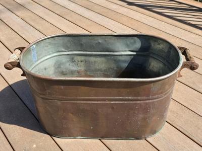 Vintage Copper Boiler Tub With Wooden Handles