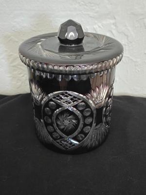 Beautiful vintage Ruby Cut to Clear Bohemian Crystal Biscuit Jar