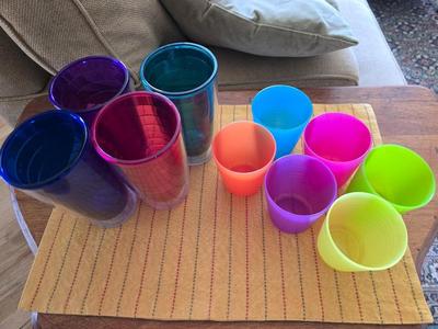 Assortment of colorful plastic cups