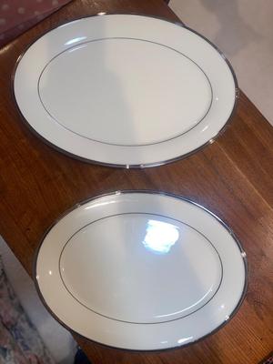 DAZZLING SILVER RIMMED LENOX SERVING PLATTERS