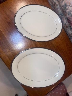 DAZZLING SILVER RIMMED LENOX SERVING PLATTERS