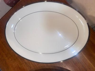 DAZZLING SILVER RIMMED LENOX SERVING PLATTERS