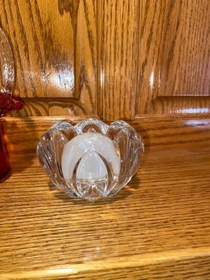 FENTON BASKET AND CRYSTAL VOTIVE CANDLE HOLDERS