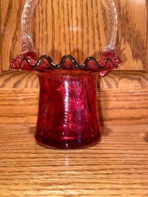 FENTON BASKET AND CRYSTAL VOTIVE CANDLE HOLDERS