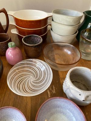 Variety of pottery, dishes, vases, picture