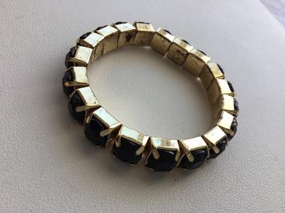 Gold tone stretchy black fashion bracelet