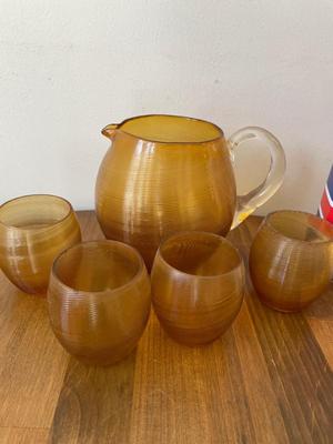 Dansk vase, Amber ribbed pitcher w/glasses & more!