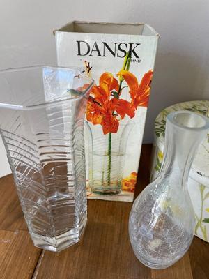 Dansk vase, Amber ribbed pitcher w/glasses & more!
