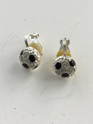 Beautiful round soccer ball clip on earrings