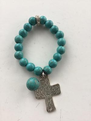Beautiful blue beaded cross charm bracelet