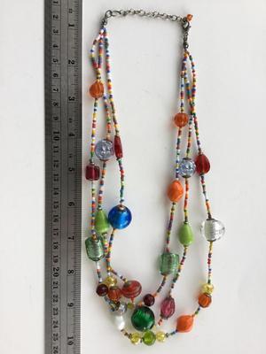 Unmarked unique colorful beaded multilayer statement necklace