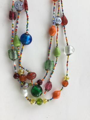 Unmarked unique colorful beaded multilayer statement necklace