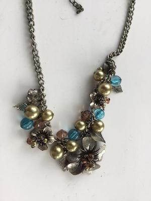 Beautiful flower green and blue statement necklace