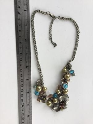 Beautiful flower green and blue statement necklace