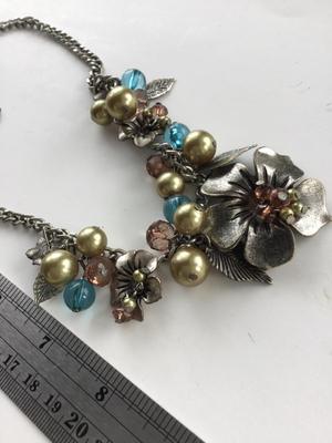 Beautiful flower green and blue statement necklace