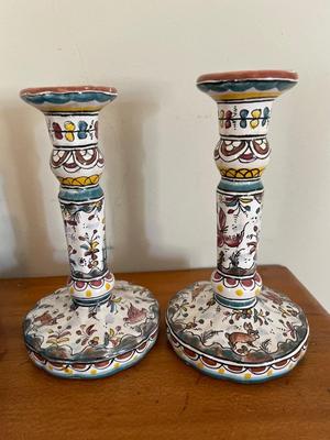 Nambe candle holder, candlesticks from Portugal and dog cookie jar