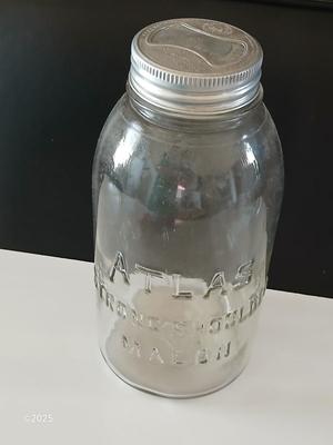 Vintage Half Gallon Atlas Strong Shoulder Mason Jar with Presto Jar metal and glass Lids
