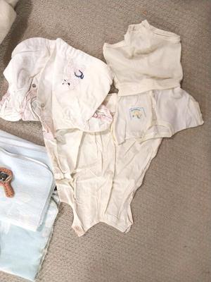 CHILDS VINTAGE OUTFITS- BLANKETS-BRUSH/COMB SET