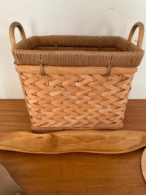 Wood shoe decor, Crate & Barrel plate, basket