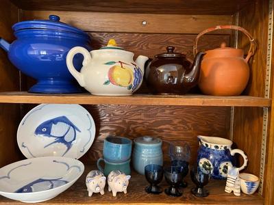 Teapot bowls, glasses, and pottery