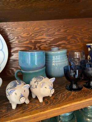 Teapot bowls, glasses, and pottery
