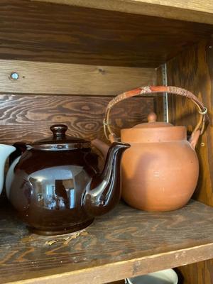 Teapot bowls, glasses, and pottery