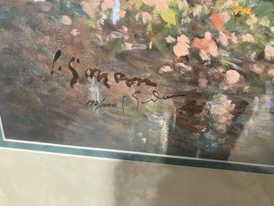 LOU GORDON “THE WINDOW GARDEN” EDITION 192/1000 FRAMED ARTWORK AND BRASS CANDLE WALL SCONCES