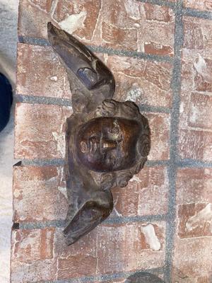 HAND CARVED WOODEN ANGEL AND PLASTER ANTIQUE ANGEL