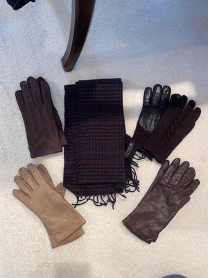 LEATHER WINTER ARIS, ISOTONERS, & OTHER GLOVES WITH A WOOL SCARF