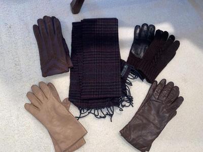 LEATHER WINTER ARIS, ISOTONERS, & OTHER GLOVES WITH A WOOL SCARF