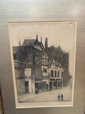 OLD ETCHING TITLED "OLD MARKET STREET" PURCHASED IN ENGLAND