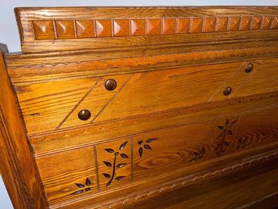 Lot 23zzz: Antique Arts&Crafts carved headboard & footboard