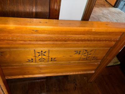 Lot 23zzz: Antique Arts&Crafts carved headboard & footboard