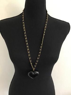 Lace Weave Through Gold Tone Chain Heart Necklace