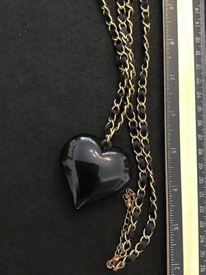 Lace Weave Through Gold Tone Chain Heart Necklace