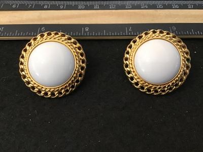 Monet White Glass Clip on Earrings