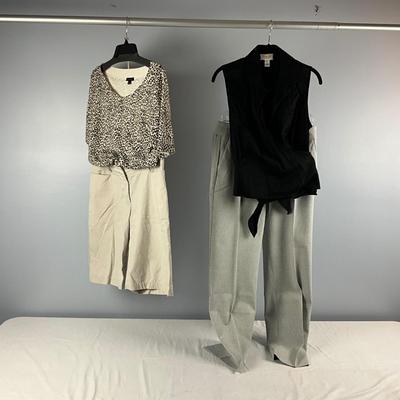 MB8262 Talbot's Leopard Top and Short Set with Black and Striped Pant Set
