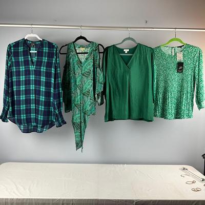 MB8266 Lot of Four Ladies Green Tops, Democracy, J.Jill, Adriana Papell