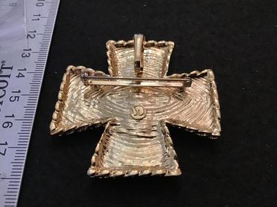 Rare St zJohns Large Maltese Cross Enamel Crystal Pendent/ Necklace Collectible