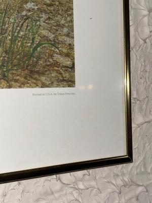 Lot Den920: 3 art pieces: Museum Print, Reverse glass painting mirror +