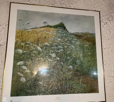 Lot Den920: 3 art pieces: Museum Print, Reverse glass painting mirror +