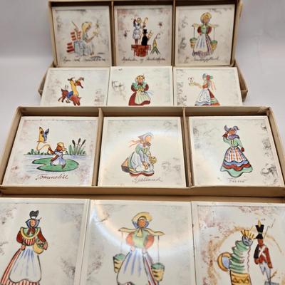 LOT 7: Two Sets of 6 Hand Painted H.C. Andersen Tile Coasters from Denmark