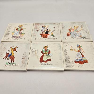 LOT 7: Two Sets of 6 Hand Painted H.C. Andersen Tile Coasters from Denmark