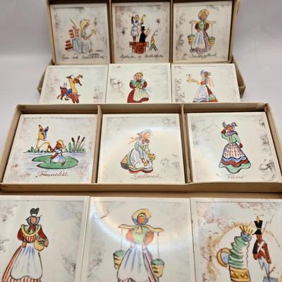 LOT 7: Two Sets of 6 Hand Painted H.C. Andersen Tile Coasters from Denmark