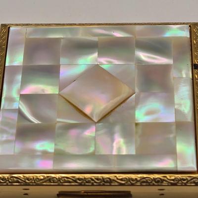 LOT 11: Vintage 1950s Mother of Pearl Vanity Evening Purse with Built in Lipstick Compact and "Tortoise Shell" Comb &...